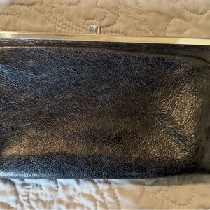 Hobo Black Leather Clutch with Silver clasp